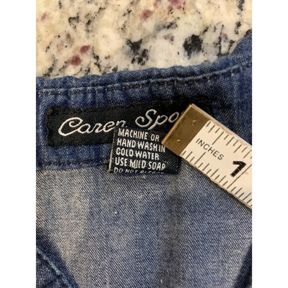 Caren Sport Blouse Size 2XL 100% Cotton button pleated tie back long sleeve blue - Picture 4 of 9